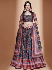 Classic Navy-Blue Digital Printed Chinon Navratri Wear Lehenga Choli