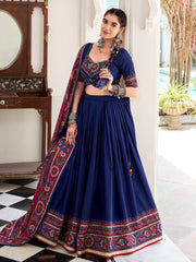 Astonishing Navy Blue Gamthi Print Silk Traditional Lehenga Choli