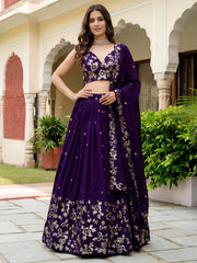 Outstanding Purple Sequins Georgette Wedding Wear Lehenga Choli