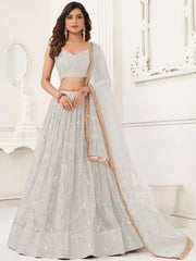 Gorgeous Off-White Sequins Net Wedding Lehenga Choli With Dupatta
