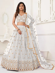 Beautiful White Sequins Net Festival Wear Lehenga Choli With Dupatta