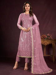 Alluring Dusty Pink Sequins Net Event Wear Salwar Kameez With Dupatta