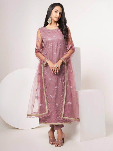 Stunning Dusty Pink Sequins Net Reception Wear Salwar Kameez