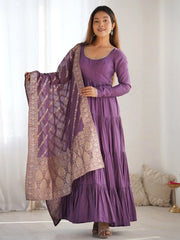 Lovely Purple Chanderi Festival Wear Anarkali Suit With Banarasi Dupatta