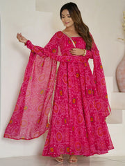 Fabulous Pink Bandhani Printed Georgette Event Wear Anarkali Suit