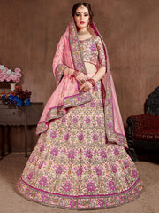 Pastel Pink Embroidered Taffeta Bridal Wear Lehenga Choli