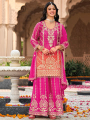 Captivating Pink Embroidered Chinon Eid Special Palazzo Suit