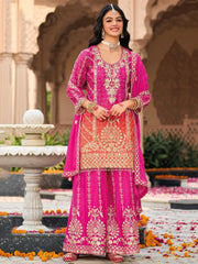 Captivating Pink Embroidered Chinon Eid Special Palazzo Suit