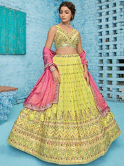 Wonderful Yellow Sequins Georgette Haldi Wear Lehenga Choli