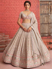 Amazing Beige Sequins Georgette Wedding Wear Lehenga Choli