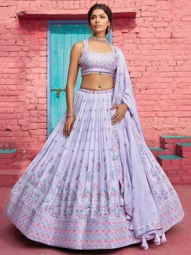 Attractive Lavender Sequins Georgette Engagement Wear Lehenga Choli