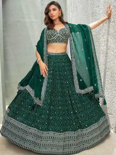 Gorgeous Green Digital Printed Organza Lehenga Choli With Dupatta