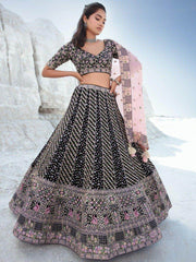 Tantalizing Black Sequins Georgette Reception Wear Lehenga Choli