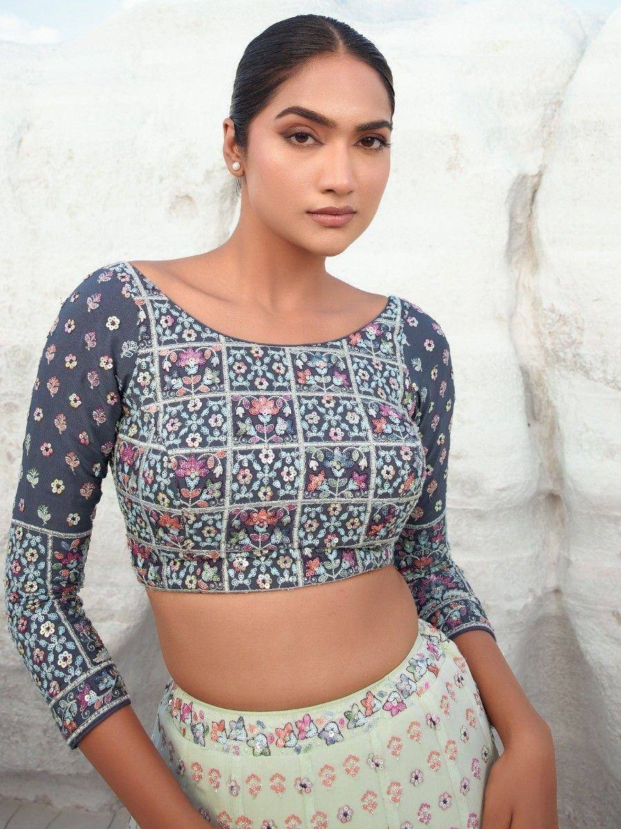 Floral embroidered crop top and skirt set, Indian ethnic wear for women