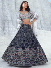 Marvelous Navy Blue Sequins Georgette Traditional Lehenga Choli