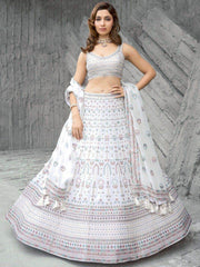 Incredible White Sequins Georgette Lehenga Choli With Dupatta