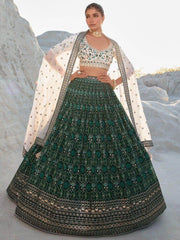 Alluring Green Sequins Georgette Function Wear Lehenga Choli