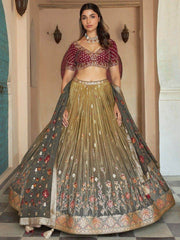 Fantastic Green Zari Weaving Silk Mehendi Wear Lehenga Choli