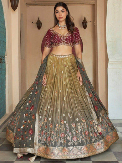 Fantastic Green Zari Weaving Silk Mehendi Wear Lehenga Choli