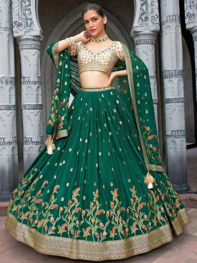 Beautiful Green Zari Weaving Silk Lehenga Choli With Dupatta