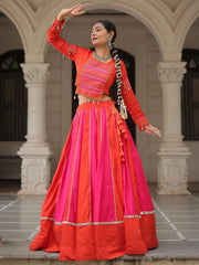 Attractive Orange Silk Mirror Lace Work Festival Wear Lehenga Choli
