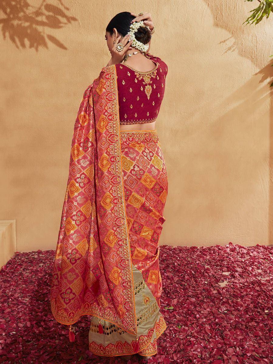 Spectacular Golden Zari Embroidery Silk Wedding Wear Saree With Blouse
