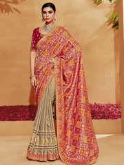 Spectacular Golden Zari Embroidery Silk Wedding Wear Saree With Blouse