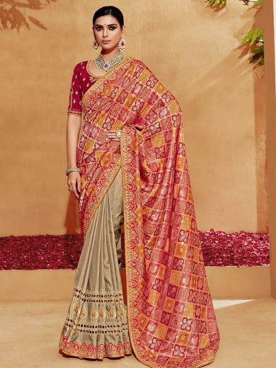 Spectacular Golden Zari Embroidery Silk Wedding Wear Saree With Blouse