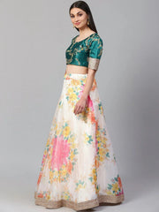 Off-White Semi-Stitched Myntra Lehenga & Unstitched Blouse with Dupatta