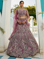 Outstanding Lavender Embroidered Net Bridesmaid Lehenga Choli - Ethnic Plus In