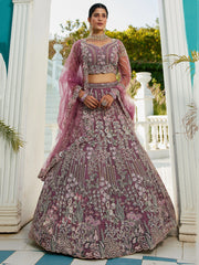 Outstanding Lavender Embroidered Net Bridesmaid Lehenga Choli - Ethnic Plus In