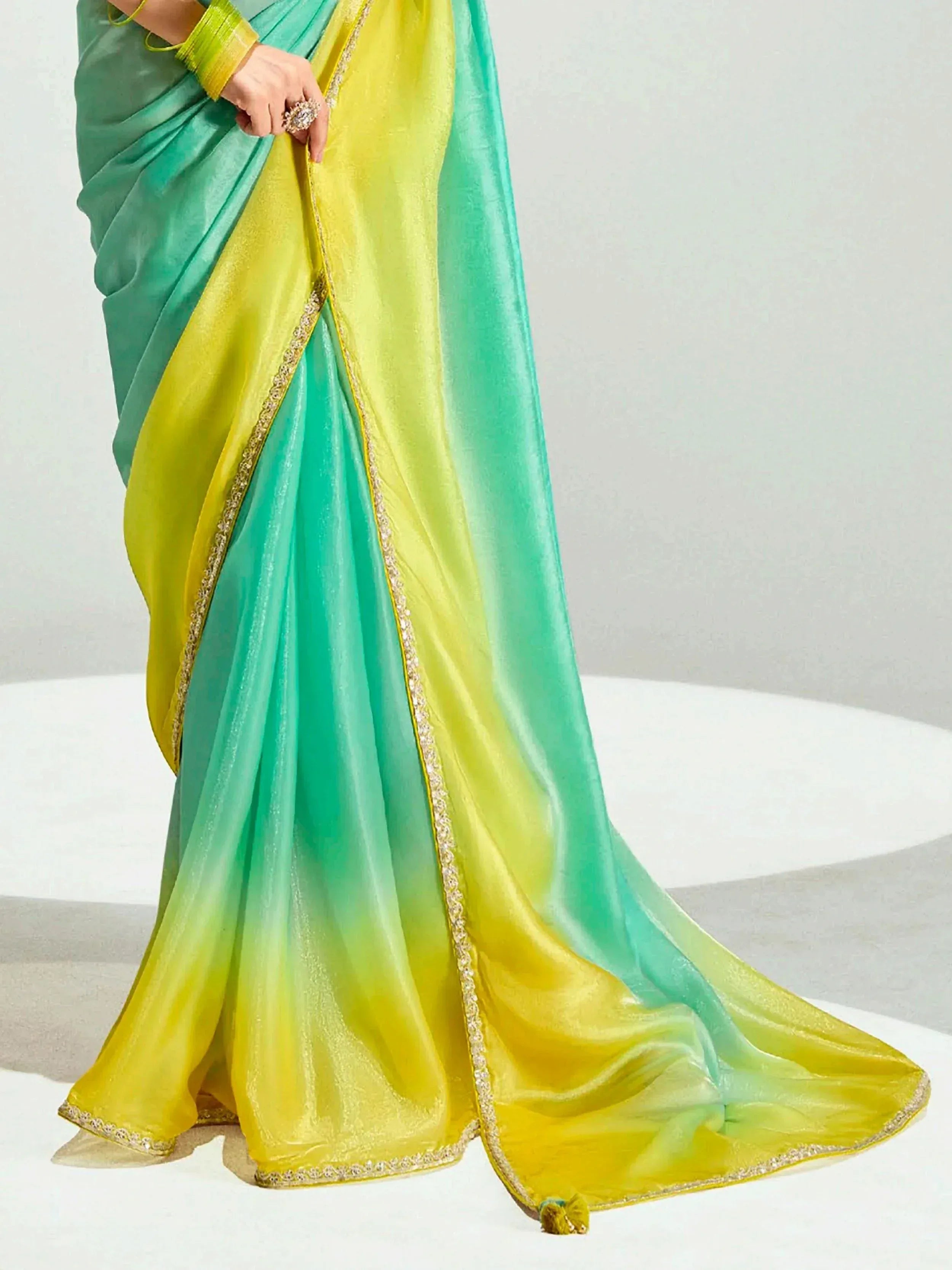 Marvelous Green Organza Border Work Festival Wear Saree With Blouse