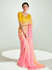 Stylish Peach Organza Border Work Wedding Wear Saree With Blouse