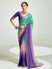 Timeless Purple Border Work Organza Saree With Blouse