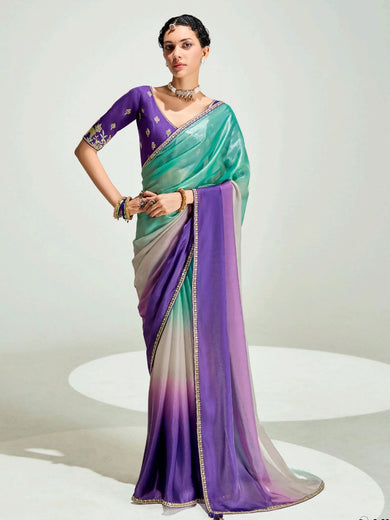Timeless Purple Border Work Organza Saree With Blouse