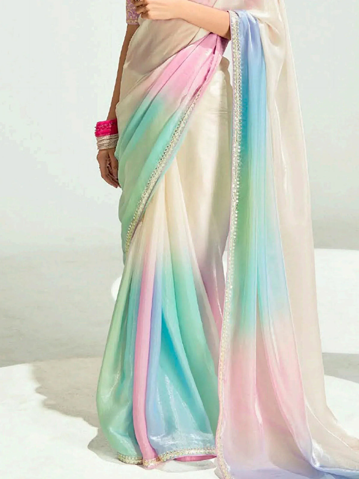 Pastel ombre saree with sequin border, Indian ethnic wear for women