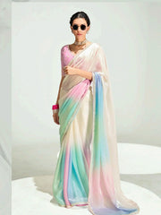 Pretty Multi-Color Organza Border Work Party Wear Saree With Blouse