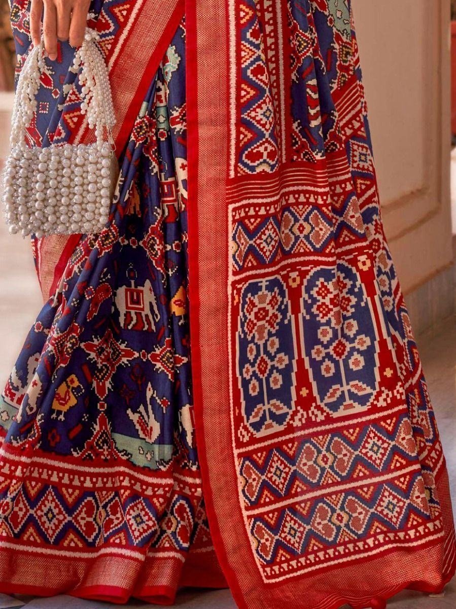 Charm of Navy Blue and Maroon Patola Silk Wedding Saree and Blouse