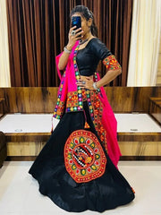 Stunning Black Gamthi Work Cotton Navratri Lehenga Choli