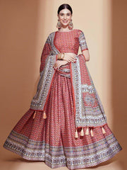 Heavenly Peach Digital Printed Chinon Festive Wear Lehenga Choli