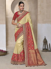 Charming Cream Patola Kanjivaram Weaving Wedding Wear Saree With Blouse