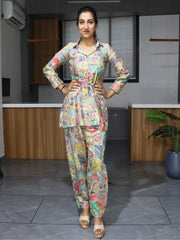 Stunning Multi-Color Printed Silk Festival Wear Top Palazzo Co-Ord Set