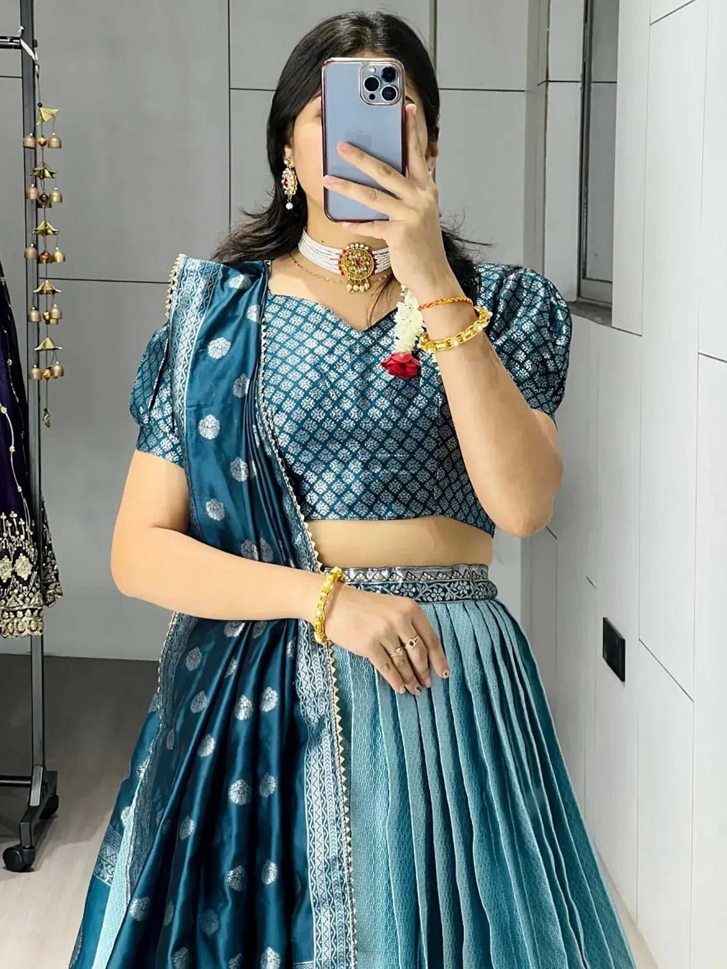 Impressive Blue Zari Weaving Silk Function Wear Lehenga Choli