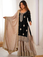 Sparkling Black Coding Work Silk Festival Wear Sharara Suit