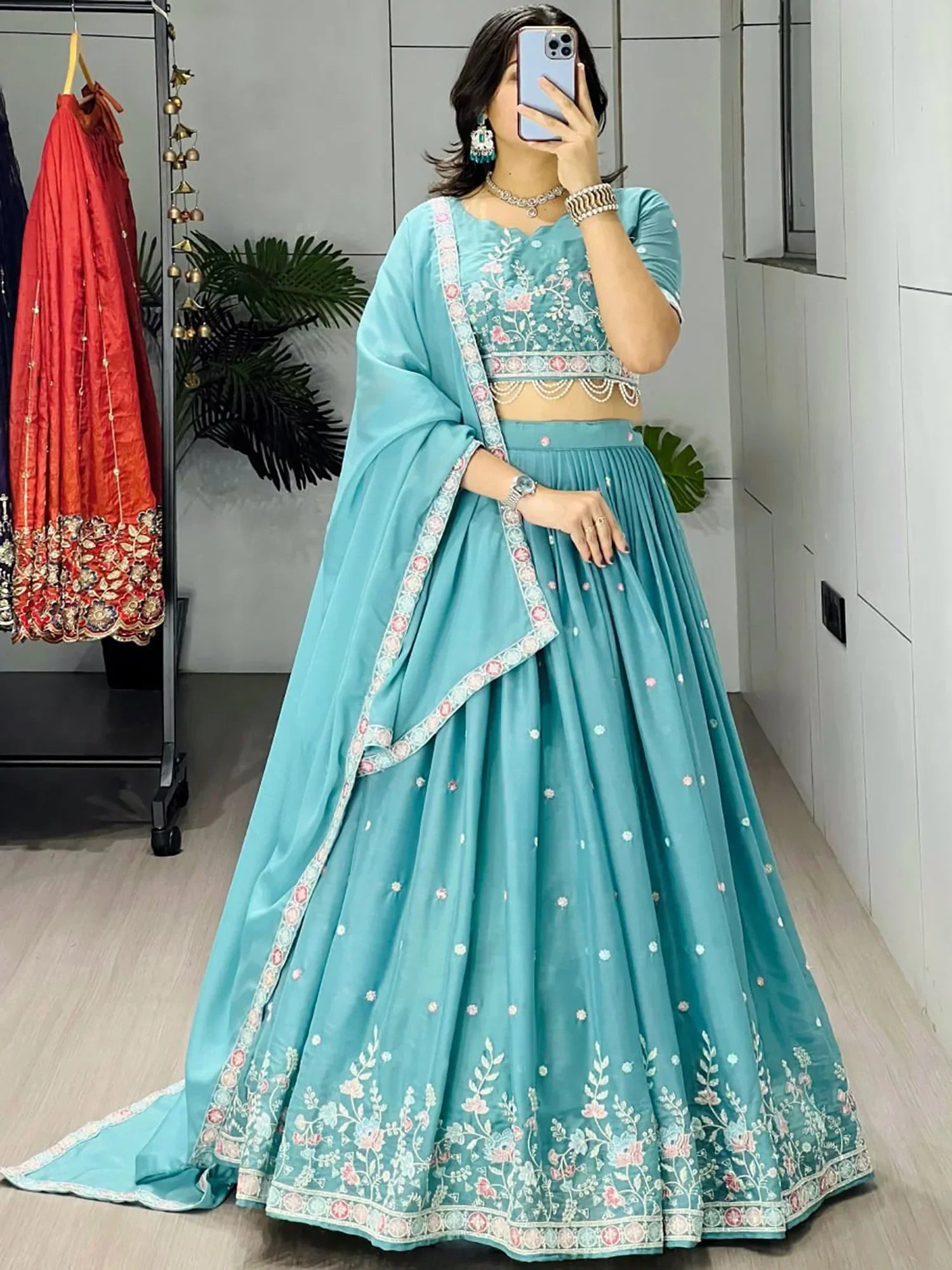 Fantastic Blue Embroidered Georgette Wedding Wear Lehenga Choli