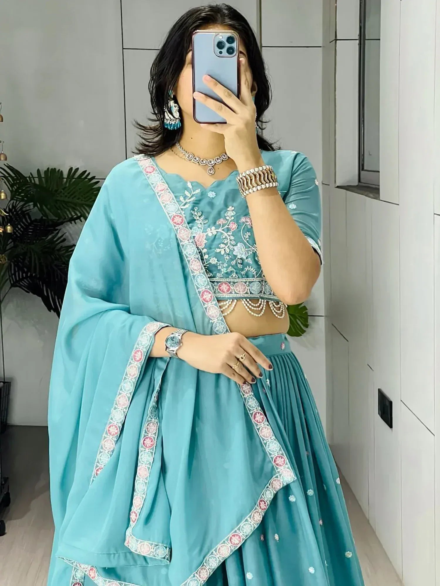 Fantastic Blue Embroidered Georgette Wedding Wear Lehenga Choli