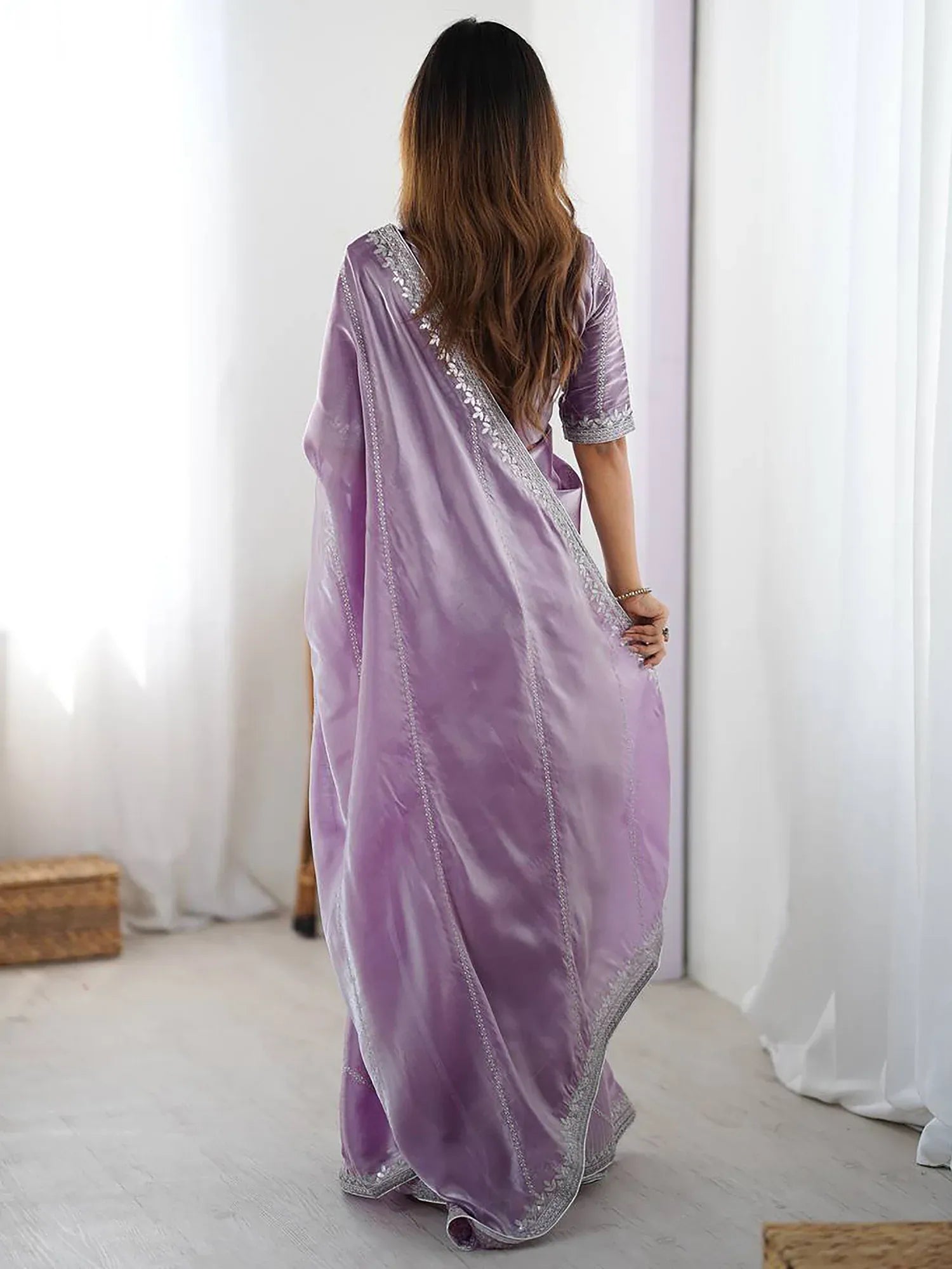 Marvelous Lavender Sequins Silk Traditional Saree With Blouse