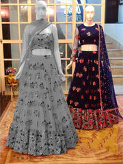 Navy Blue Sequins Net Wedding Lehenga Choli