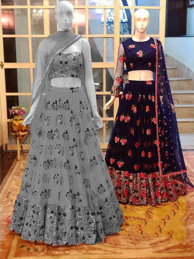 Navy Blue Sequins Net Wedding Lehenga Choli