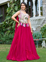 Dazzling Pink Silk Sequins Embroidered Party Wear Lehenga Choli